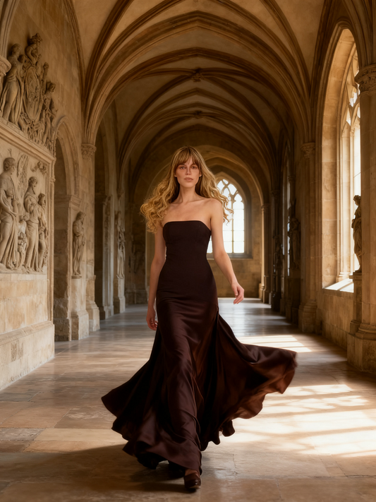 Minimalist Prom Dress Strapless Long Evening Dress Wedding Guest Dress  D3461