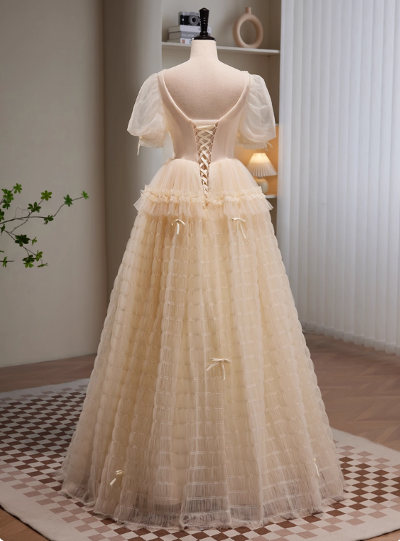 Sweet Prom Dress V-neck Tulle Pleated Quinceanera Dress Evening Dress  D3471