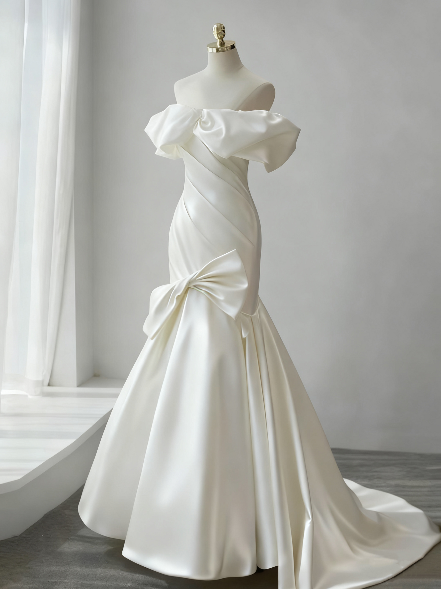 Stunning Wedding Dress Off Shoulder Pleated Mermaid Wedding Dress   D3483