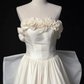 Charming Wedding Dress A Line Strapless Flower Pleated Wedding Dress   D3485