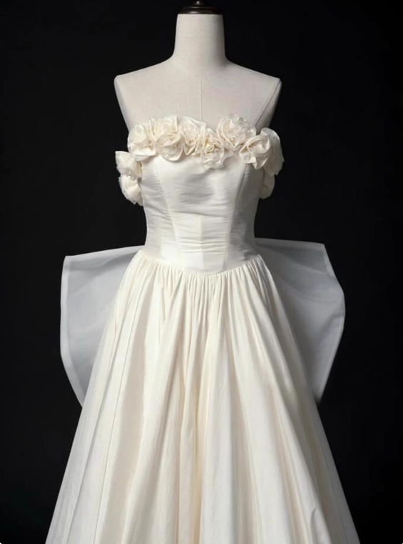 Charming Wedding Dress A Line Strapless Flower Pleated Wedding Dress   D3485