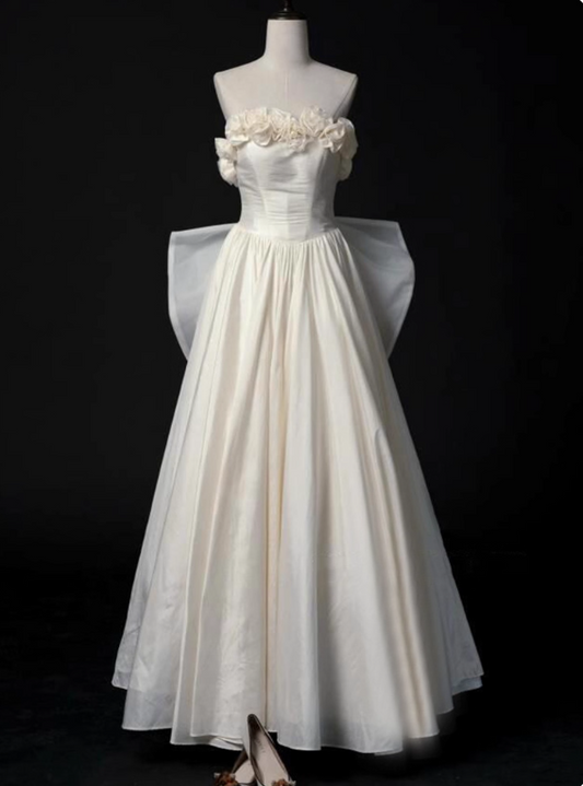 Charming Wedding Dress A Line Strapless Flower Pleated Wedding Dress   D3485