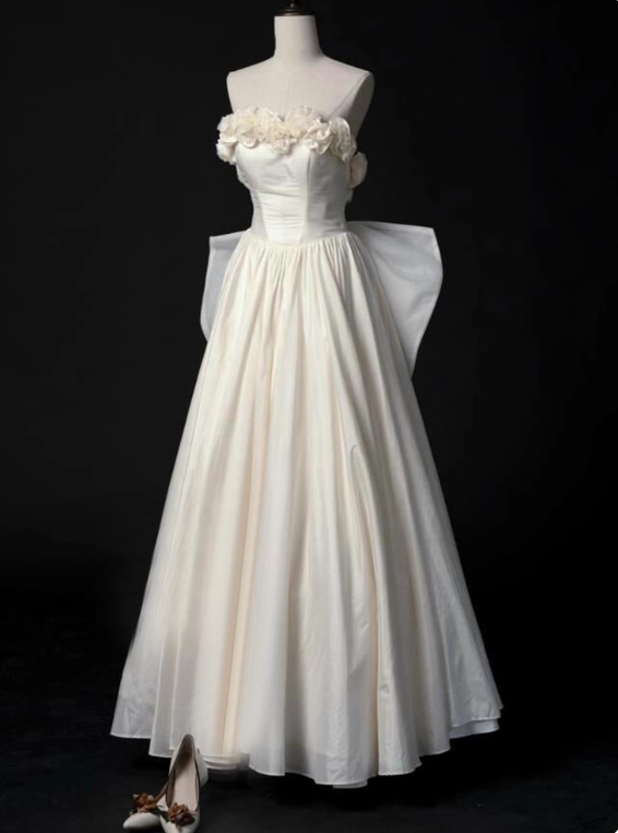 Charming Wedding Dress A Line Strapless Flower Pleated Wedding Dress   D3485