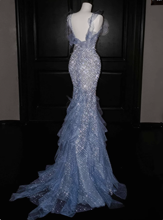 Glänzendes Ballkleid mit herzförmigem Pailletten-Meerjungfrauen-Abendkleid, Galakleid, Geburtstagspartykleid, D3415