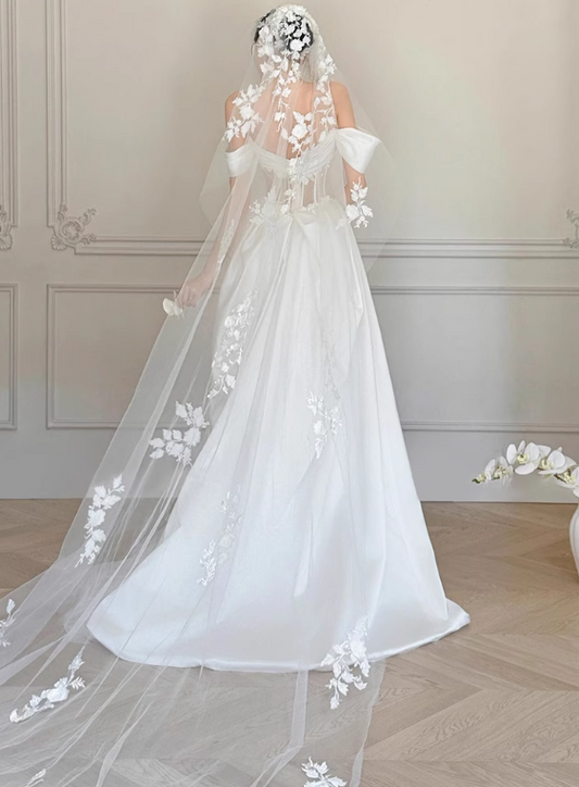 Stunning Wedding Dress Off Shoulder Floral Pleated Wedding Dress  D3509