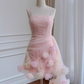 Sweet Homecoming Dress Spaghetti Straps Pleated Tulle Birthday Party Dress Cocktail Dress    D3512