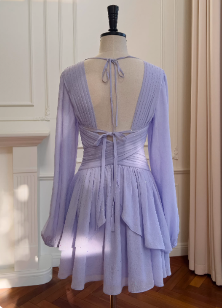 New Arrival Homecoming Dress V-neck Pleated Birthday Party Dress Short Prom Dress    D3515