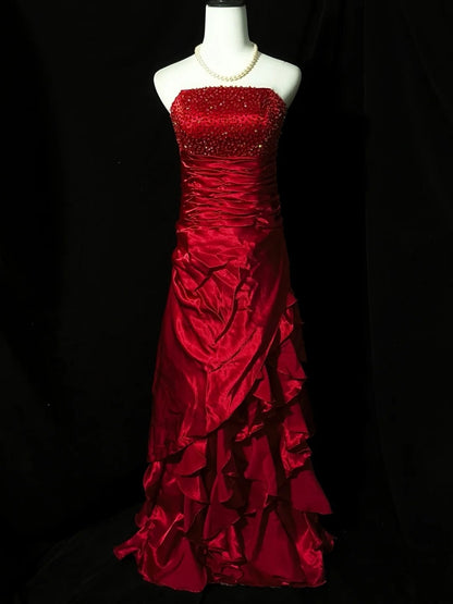 Stunning Prom Dress A Line Strapless Pleated Tiered Evening Dress Gala Dress   D3529