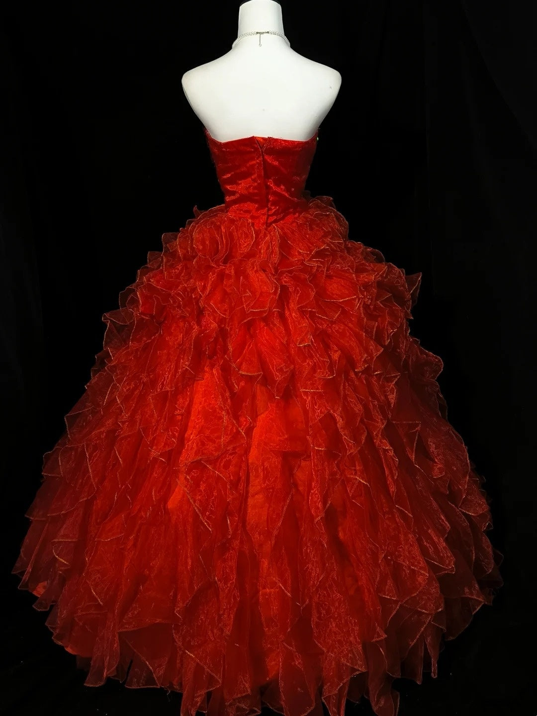 Vintage Prom Dress Strapless Sequins Ruffle Ball Gown Evening Dress  D3531