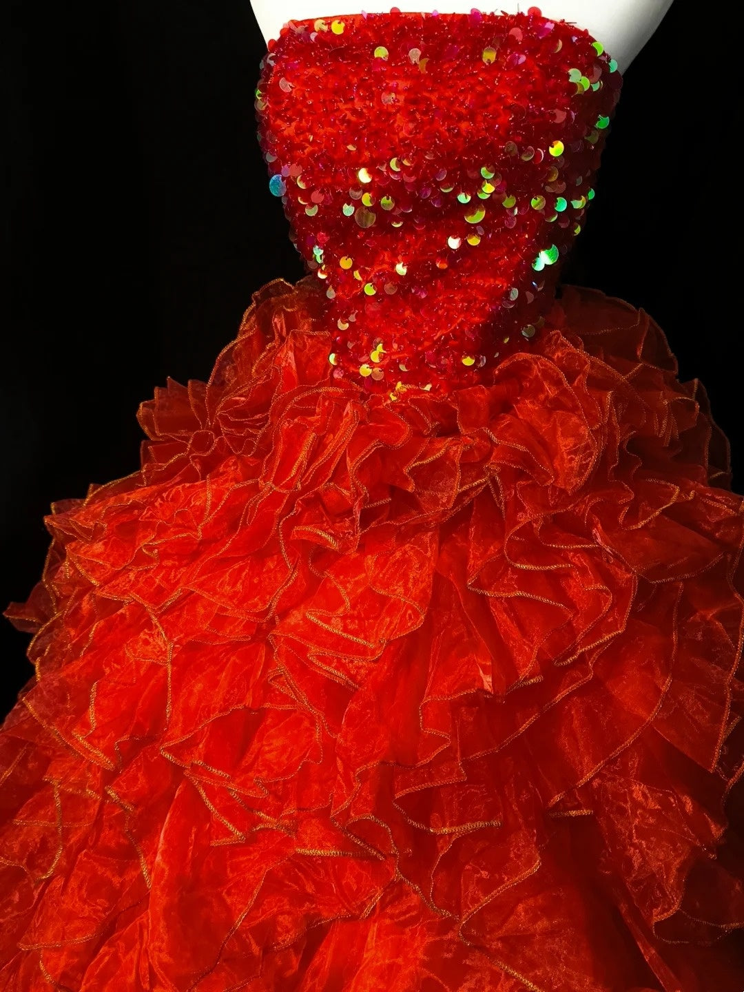 Vintage Prom Dress Strapless Sequins Ruffle Ball Gown Evening Dress  D3531