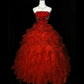 Vintage Prom Dress Strapless Sequins Ruffle Ball Gown Evening Dress  D3531