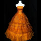 Beauty Prom Dress Strapless Tulle Tiered Ball Gown Quinceanera Dress Evening Dress   D3555