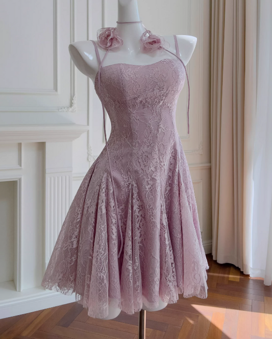 Robe de soirée courte plissée à bretelles spaghetti, tenue de soirée d'anniversaire, robe de cocktail D3339