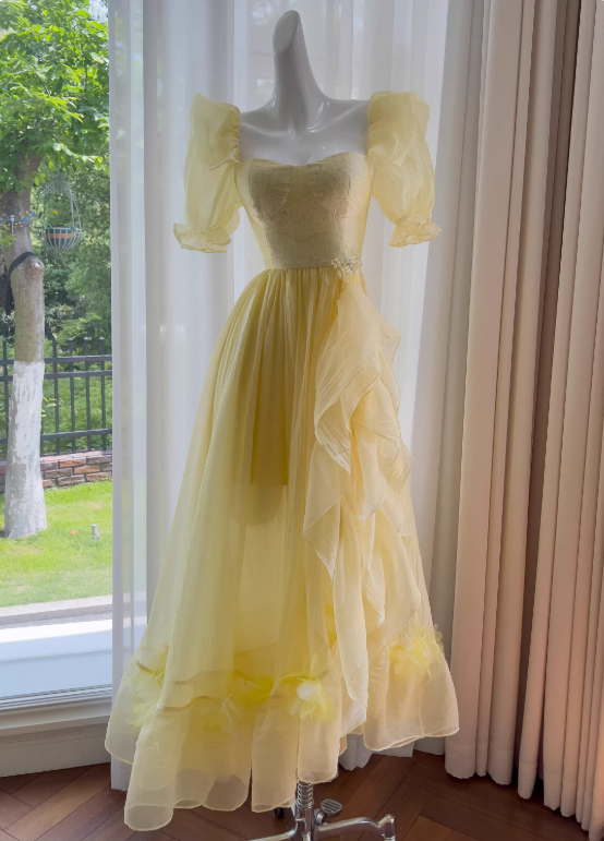 Beauty Prom Dress Square Neck Pleated Ruffle Evening Dress Gala Dress     D3570