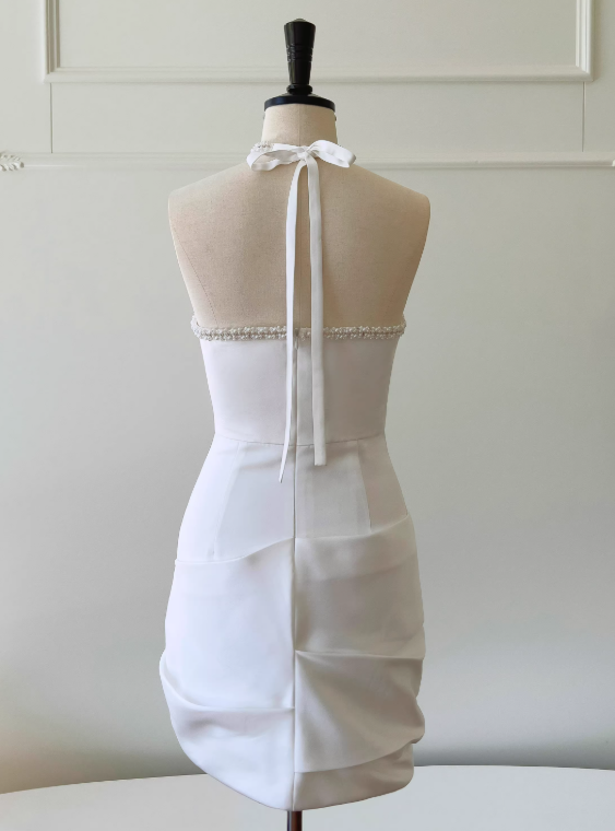 Robe de soirée courte plissée à bretelles spaghetti, tenue de soirée d'anniversaire, robe de cocktail D3339