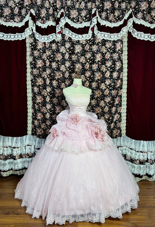 Sweet Prom Dress Strapless Pleated Ball Gown Evening Dress Quinceanera Dress  D3574