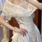 Vintage Wedding Dress V-neck Pleated Wedding Dress    D3589