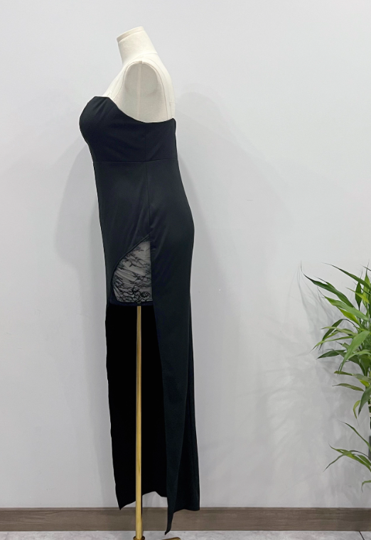 Customized Prom Dress Black Strapless Slit Birthday Party Dress Cocktail Dress     D3622