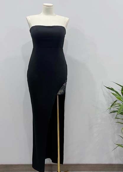 Customized Prom Dress Black Strapless Slit Birthday Party Dress Cocktail Dress     D3622