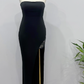 Customized Prom Dress Black Strapless Slit Birthday Party Dress Cocktail Dress     D3622