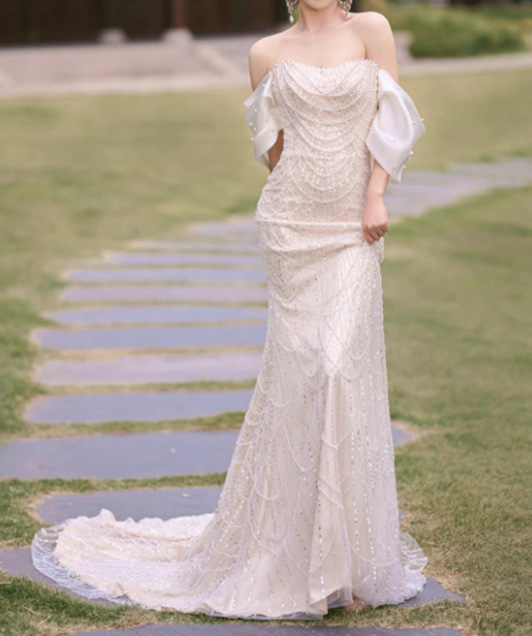 Beauty Brautkleid A-Linie Herzausschnitt Plissee Brautkleid D3302