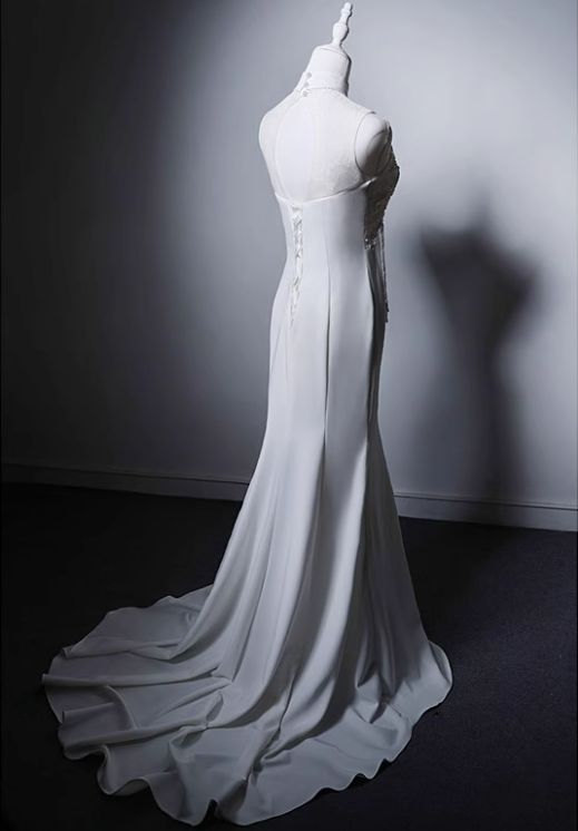 Minimalist Wedding Dress High Collar Mermaid Wedding Dress  D3641