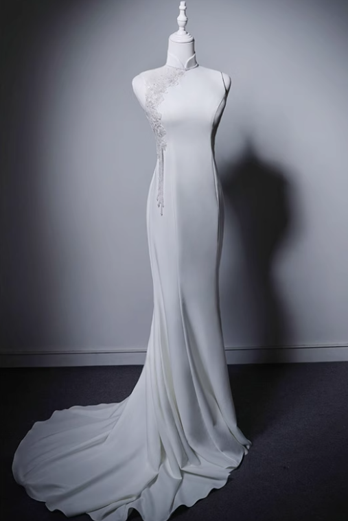 Minimalist Wedding Dress High Collar Mermaid Wedding Dress  D3641