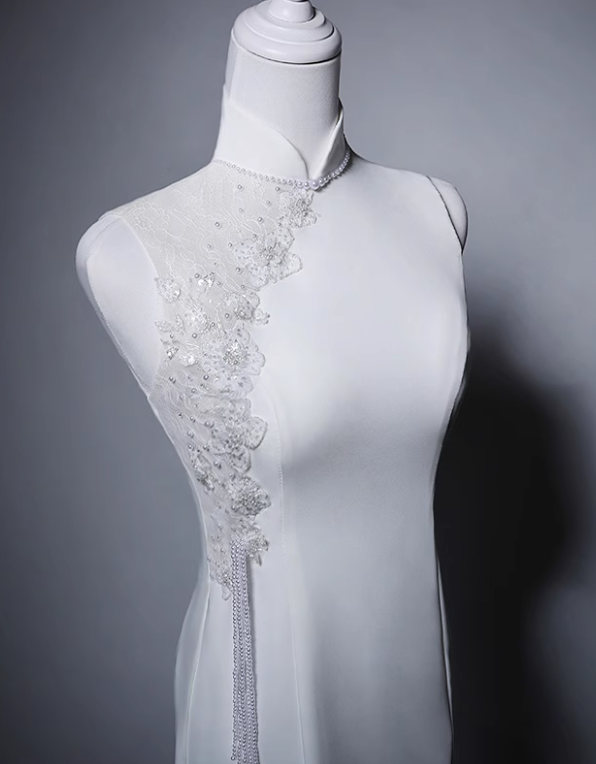 Minimalist Wedding Dress High Collar Mermaid Wedding Dress  D3641