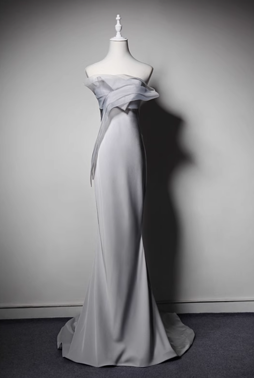 Minimalist Prom Dress Strapless Pleated Mermaid Evening Dress Gala Dress     D3642