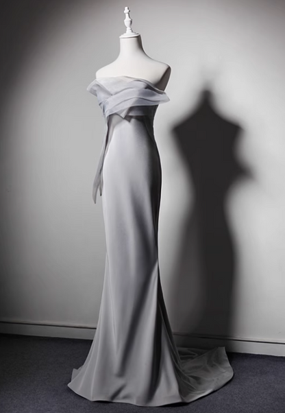 Minimalist Prom Dress Strapless Pleated Mermaid Evening Dress Gala Dress     D3642