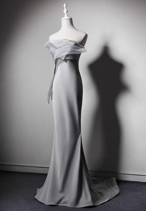 Minimalist Prom Dress Strapless Pleated Mermaid Evening Dress Gala Dress     D3642