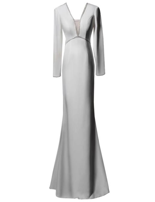 New Arrival Prom Dress White V-neck Backless Evening Dress Gala Dress     D3646