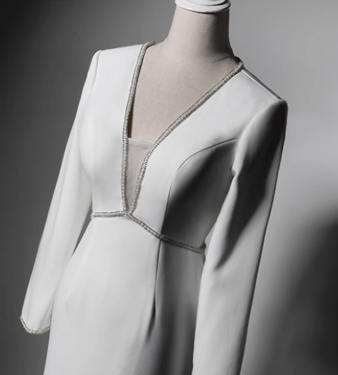 New Arrival Prom Dress White V-neck Backless Evening Dress Gala Dress     D3646