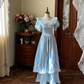 Beauty Prom Dress Baby Blue Crew Neck Pleated Lace Evening Gown Quinceanera Dress    D3648