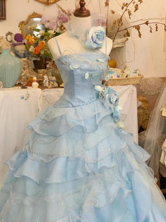 New Arrival Prom Dress Spaghetti Straps Ruffle Tired Ball Gown Evening Gown Quinceanera Dress    D3650