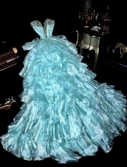 Stunning Prom Dress Sweetheart Tiered Evening Gown Birthday Party Dress Ball Gown Sweet 16 Dress   D3651