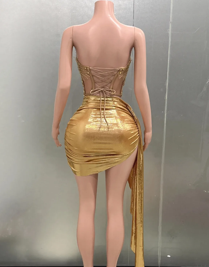 Sexy Homecoming Dress Gold Sweetheart Pleated Short Prom Dress Cocktail Dress Birthday Party Dress   D3654