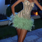 Shiny Homecoming Dress Spaghetti Straps Feather Short Prom Dress 18th outfits Birthday Party Dress       D3671