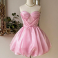 Stunning Homecoming Dress Pink Sweetheart Pleated Short Prom Dress 18th Outfits Birthday Party Dress       D3674