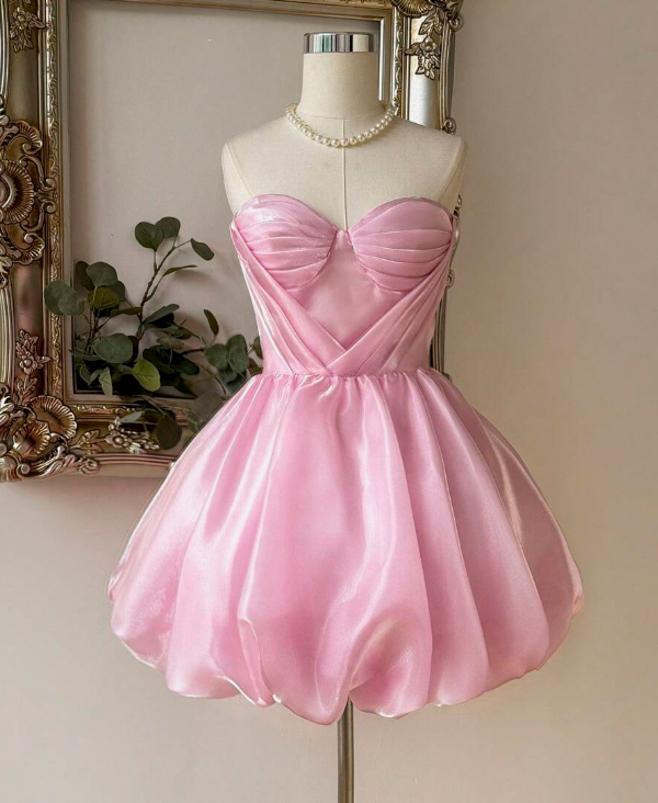 Stunning Homecoming Dress Pink Sweetheart Pleated Short Prom Dress 18th Outfits Birthday Party Dress       D3674