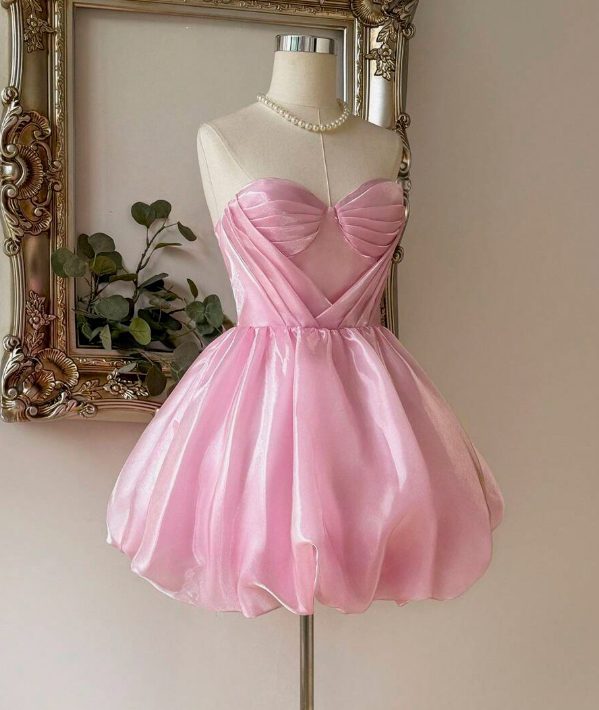 Stunning Homecoming Dress Pink Sweetheart Pleated Short Prom Dress 18th Outfits Birthday Party Dress       D3674
