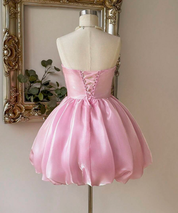 Stunning Homecoming Dress Pink Sweetheart Pleated Short Prom Dress 18th Outfits Birthday Party Dress       D3674
