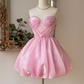 Stunning Homecoming Dress Pink Sweetheart Pleated Short Prom Dress 18th Outfits Birthday Party Dress       D3674