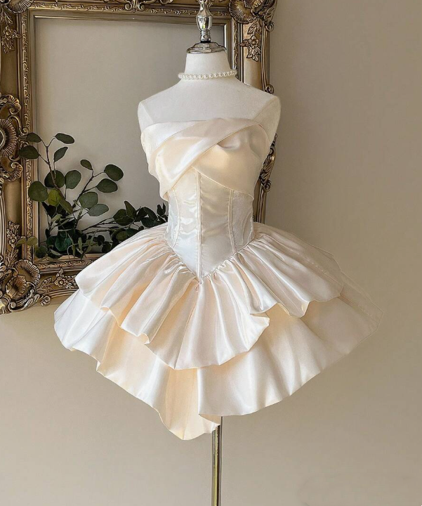 Beauty Homecoming Dress Strapless Pleated Short Prom Dress Sweet16 Outfits     D3678