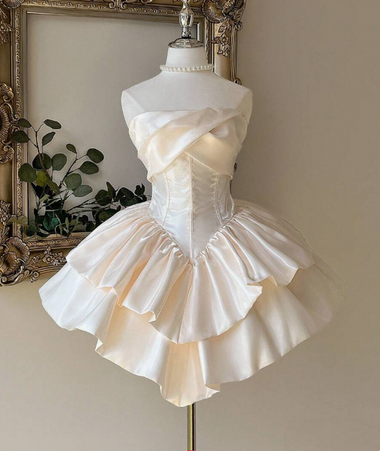 Beauty Homecoming Dress Strapless Pleated Short Prom Dress Sweet16 Outfits     D3678