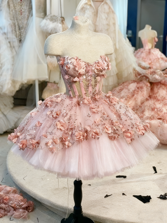 Pretty Homecoming Dress Sweetheart Floral Tulle Short Prom Dress Sweet 16 Outfits     D3681