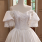 Vintage Wedding Dress Off Shoulder Pleated Wedding Dress D3684