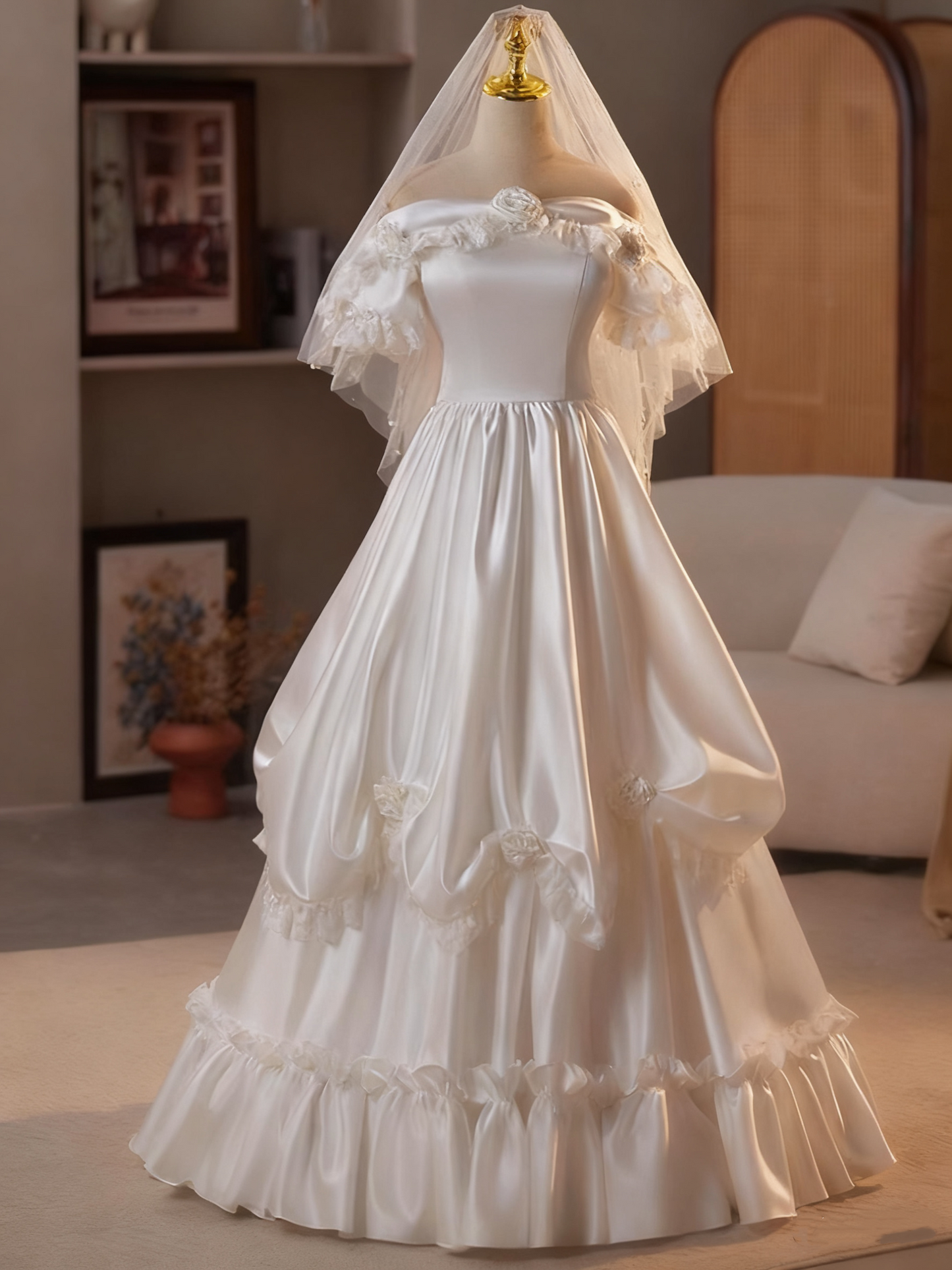 Robe de mariée beauté A-Line, décolleté en cœur, plissée, D3302
