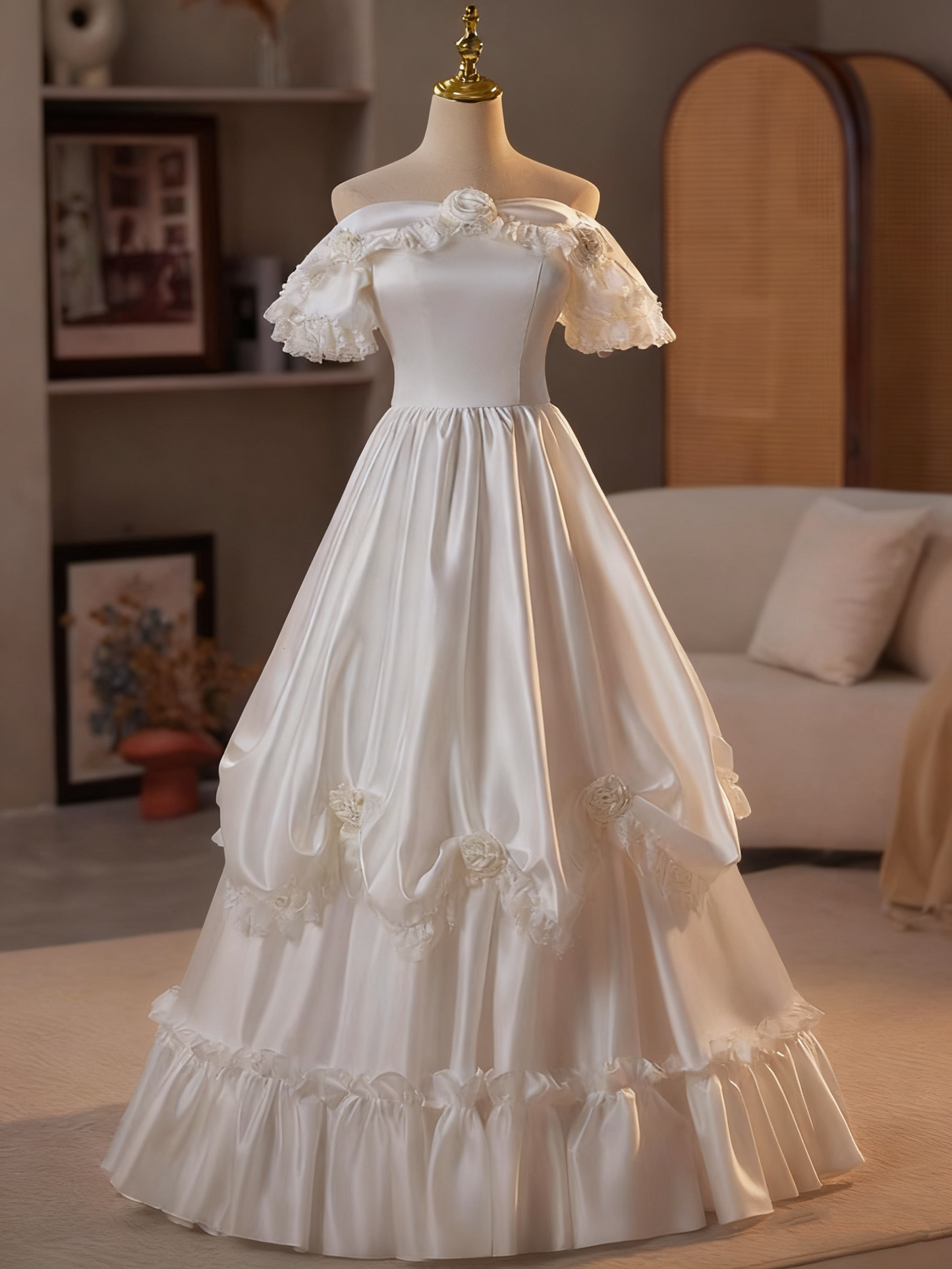 Robe de mariée beauté A-Line, décolleté en cœur, plissée, D3302