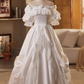 Vintage Wedding Dress Off Shoulder Pleated Lace Wedding Dress  D3691